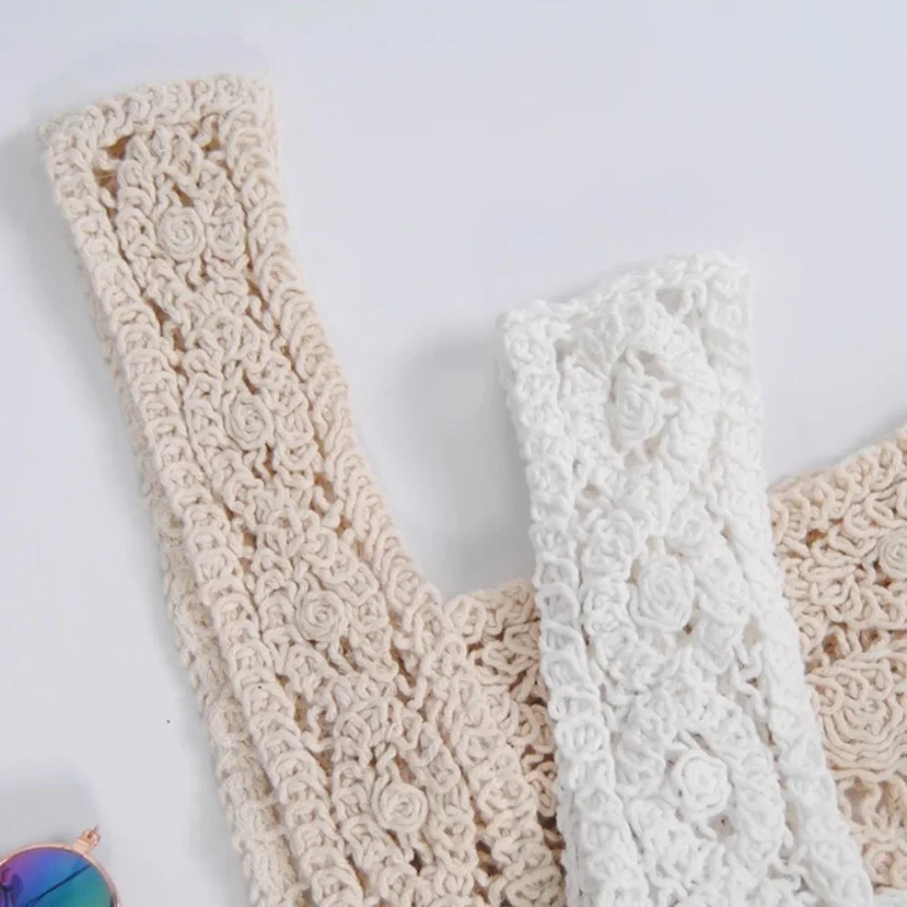 CLEARANCE White Bohemian Crochet Cropped Summer Boho Casual Tank Top - Picture 4 of 7